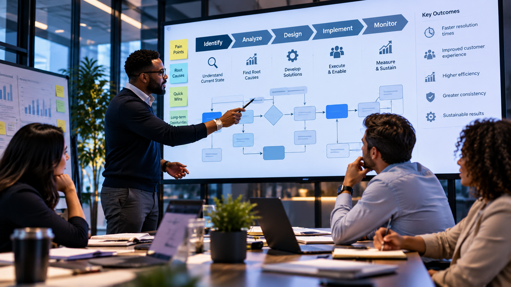 Process improvement analysis focused on workflow, root causes, and performance